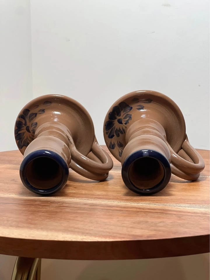 Vintage 2002 Williamsburg Pottery WPF Salt Glazed Candle Holders - photo 5