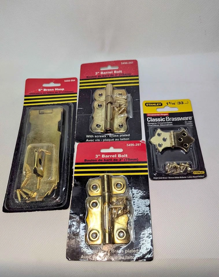 Stanley and Home Hardware Brass Hasp, Bolts, and Hinges