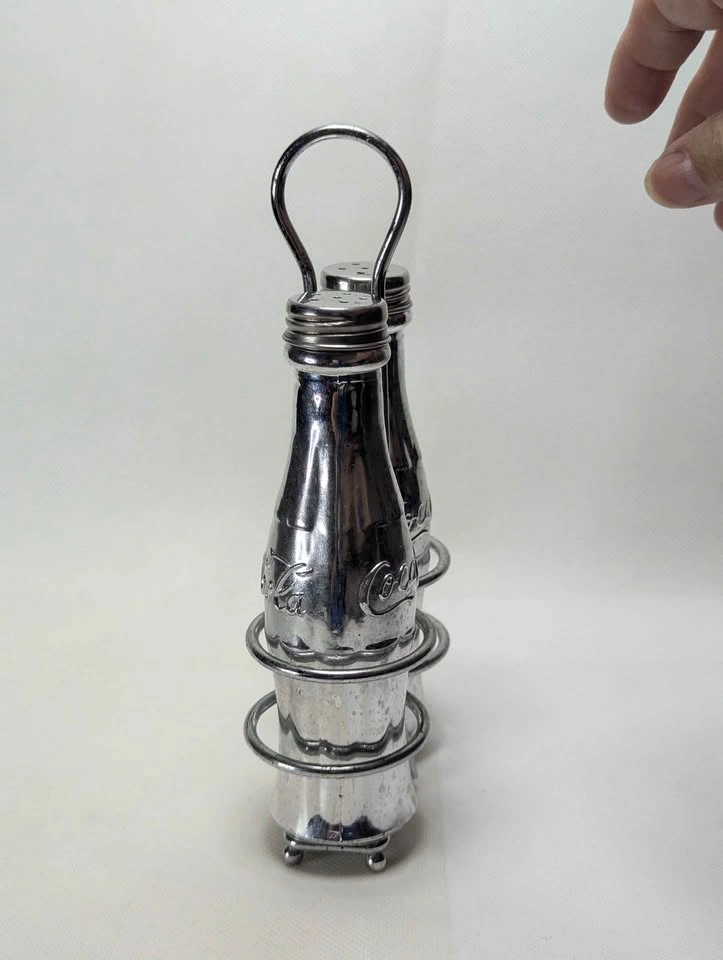 Coca-Cola Chrome Salt and Pepper Shaker Set with Caddy - photo 2