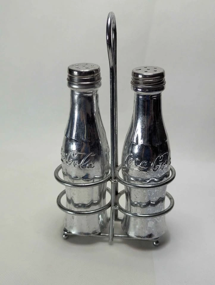 Coca-Cola Chrome Salt and Pepper Shaker Set with Caddy - photo 3