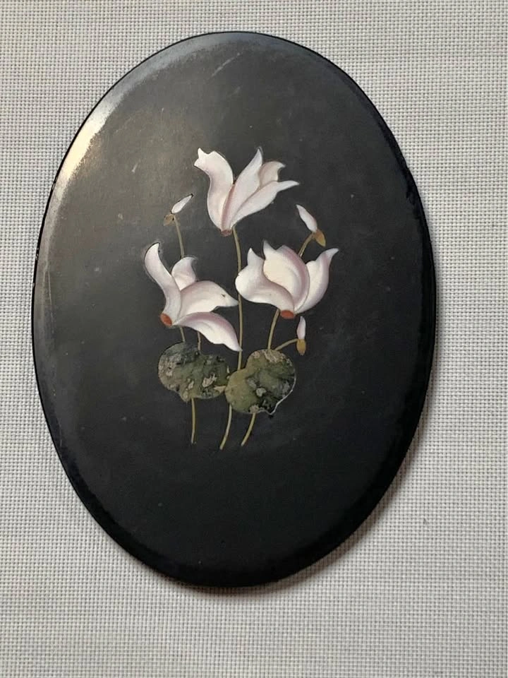 Antique Italian Pietra Dura oval plaque cyclamen floral motif