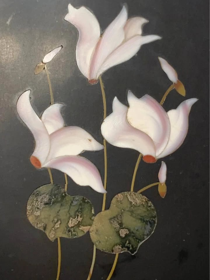 Antique Italian Pietra Dura oval plaque cyclamen floral motif - photo 2
