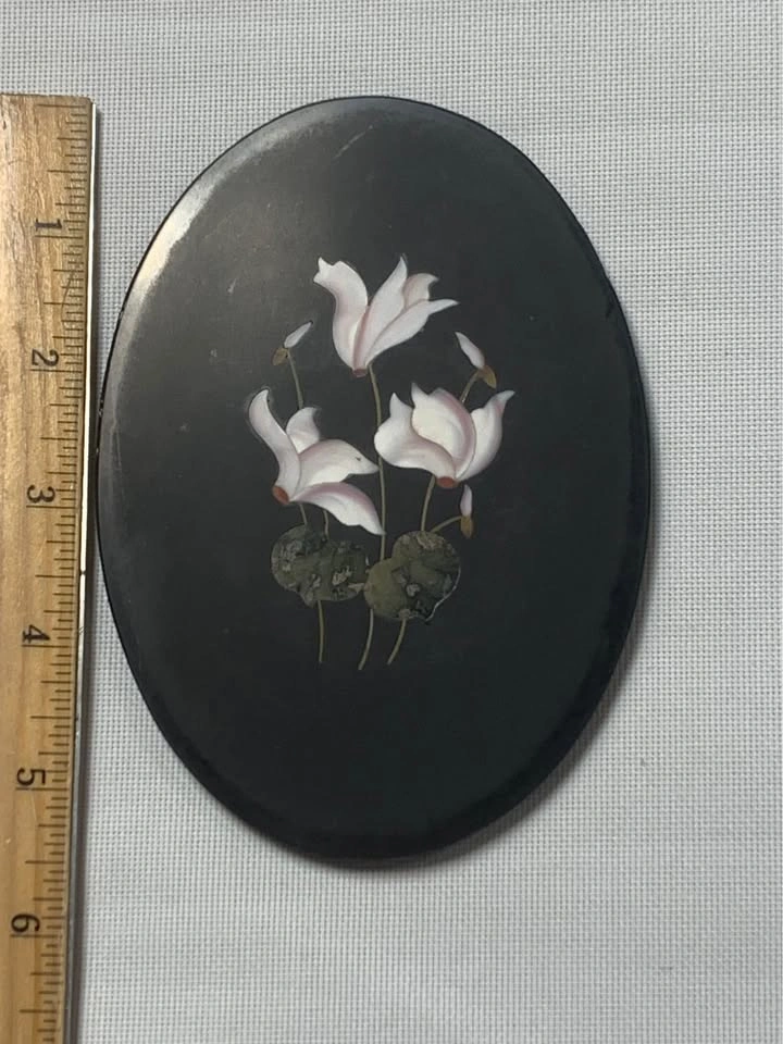 Antique Italian Pietra Dura oval plaque cyclamen floral motif - photo 4