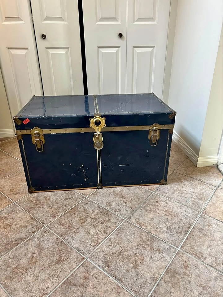 Vintage metal and brass trunk