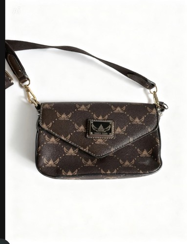 MCM Brown Logo Coated Small Shoulder Bag Magnetic Flap Gold HW - photo 2