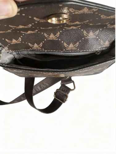 MCM Brown Logo Coated Small Shoulder Bag Magnetic Flap Gold HW - photo 3