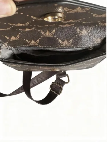 MCM Brown Logo Coated Small Shoulder Bag Magnetic Flap Gold HW - photo 3