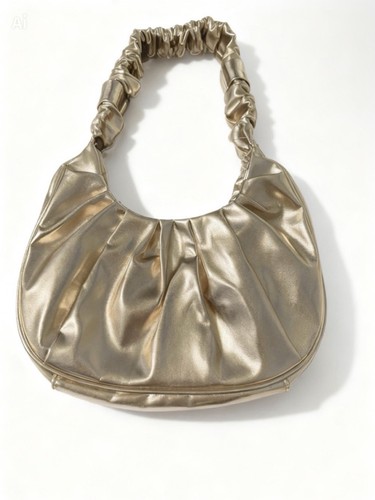 Women’s Gold Metallic Ruched Pleated Crescent Shoulder Bag - photo 2