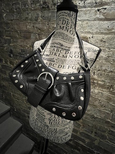 Black Punk Vegan Leather Silver Studded Handbag NWOT - photo 2