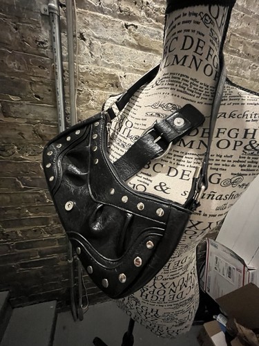 Black Punk Vegan Leather Silver Studded Handbag NWOT - photo 5