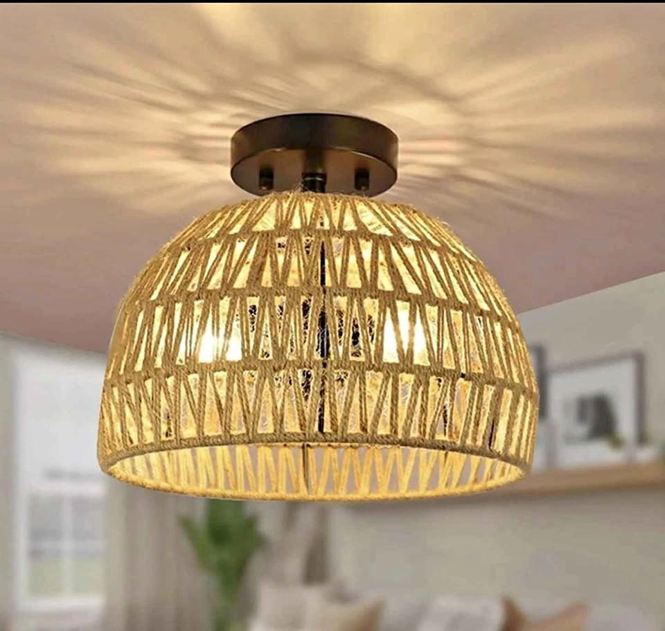 6 pieces Boho Rattan Flush Mount Ceiling Light