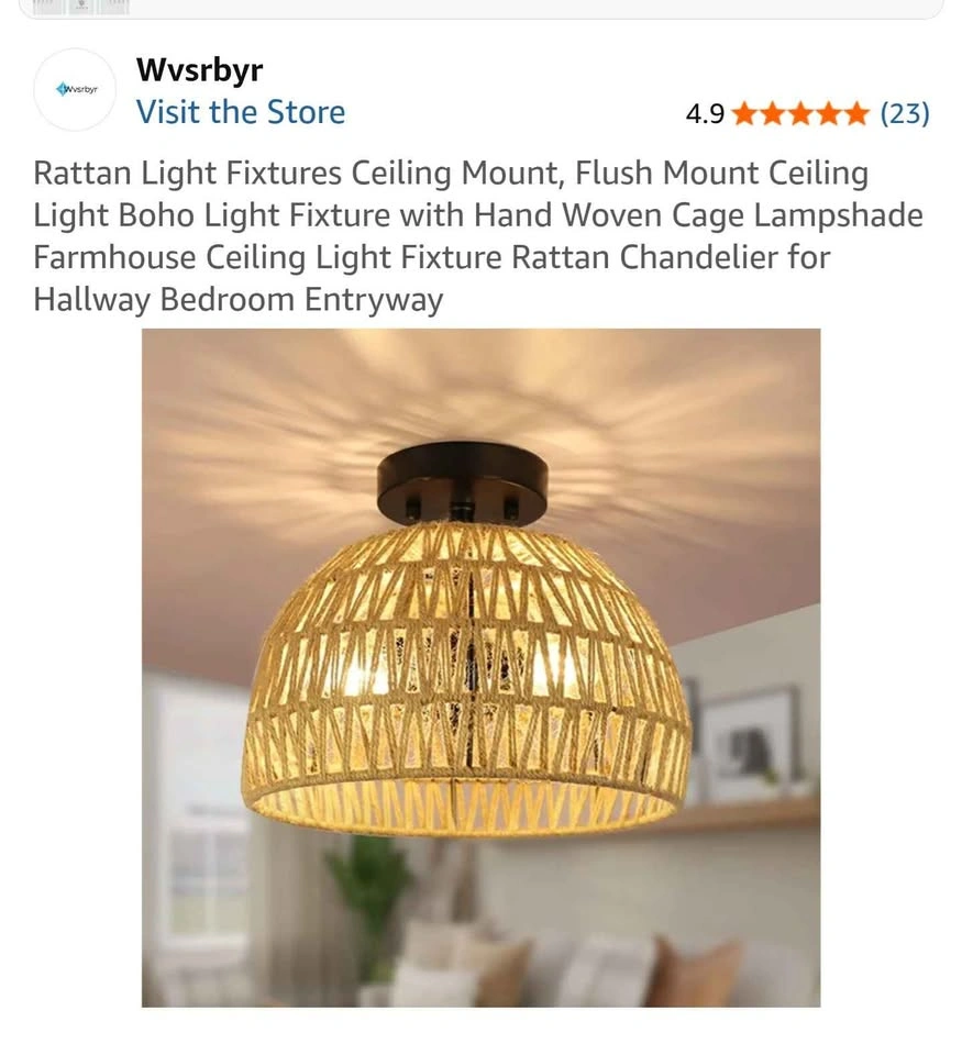 6 pieces Boho Rattan Flush Mount Ceiling Light - photo 3