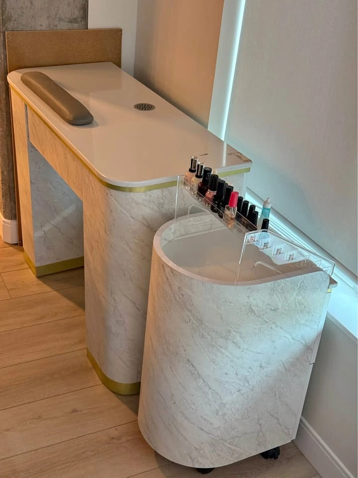 Marble Pattern Manicure Desk, Mobile Cart Set, Rotating Stool &