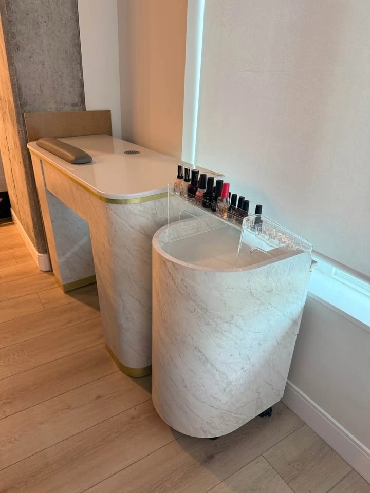 Marble Pattern Manicure Desk, Mobile Cart Set, Rotating Stool & - photo 2