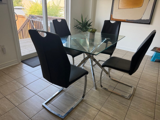 Modern Glass Dining Table Set w/ 4 Chairs - Like New