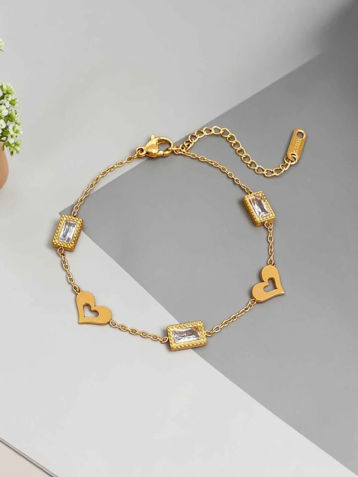2pcs Gold-Plated Multicolor Gemstone & Heart Charm Bracelet Set - photo 3