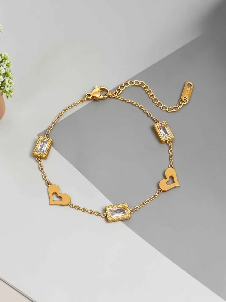 2pcs Gold-Plated Multicolor Gemstone & Heart Charm Bracelet Set - photo 3