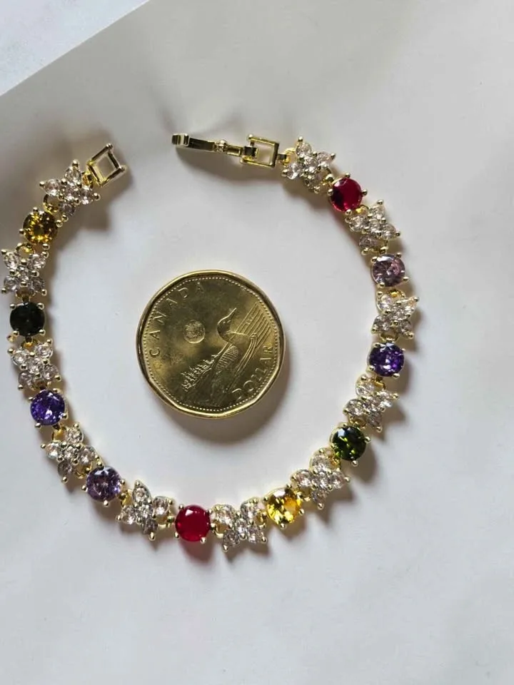 2pcs Gold-Plated Multicolor Gemstone & Heart Charm Bracelet Set - photo 5