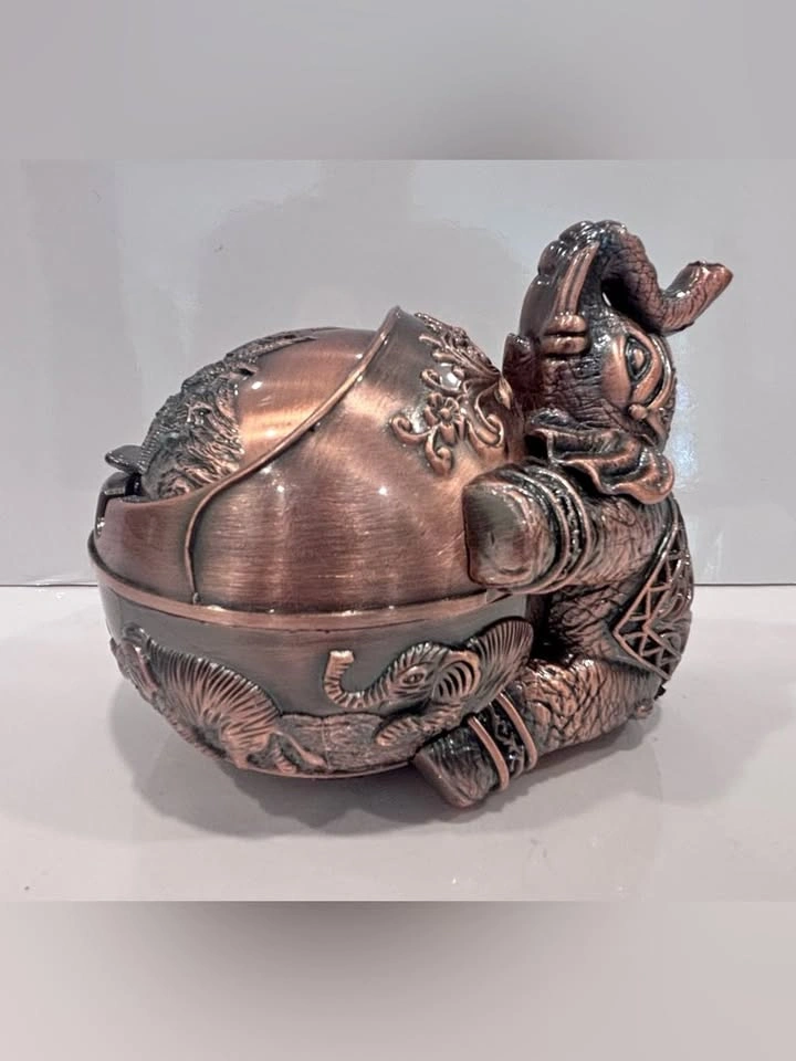 Vintage Thai elephant covered ashtray bronze finish