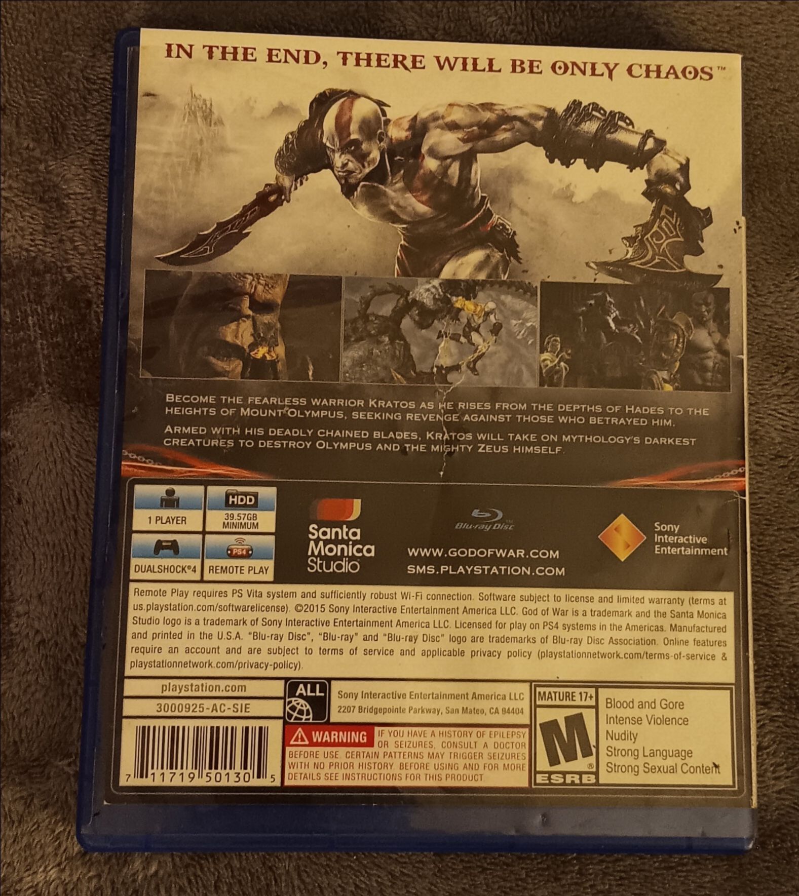God of War III Remastered PS4 - FLAWLESS Disc - Mint - photo 2