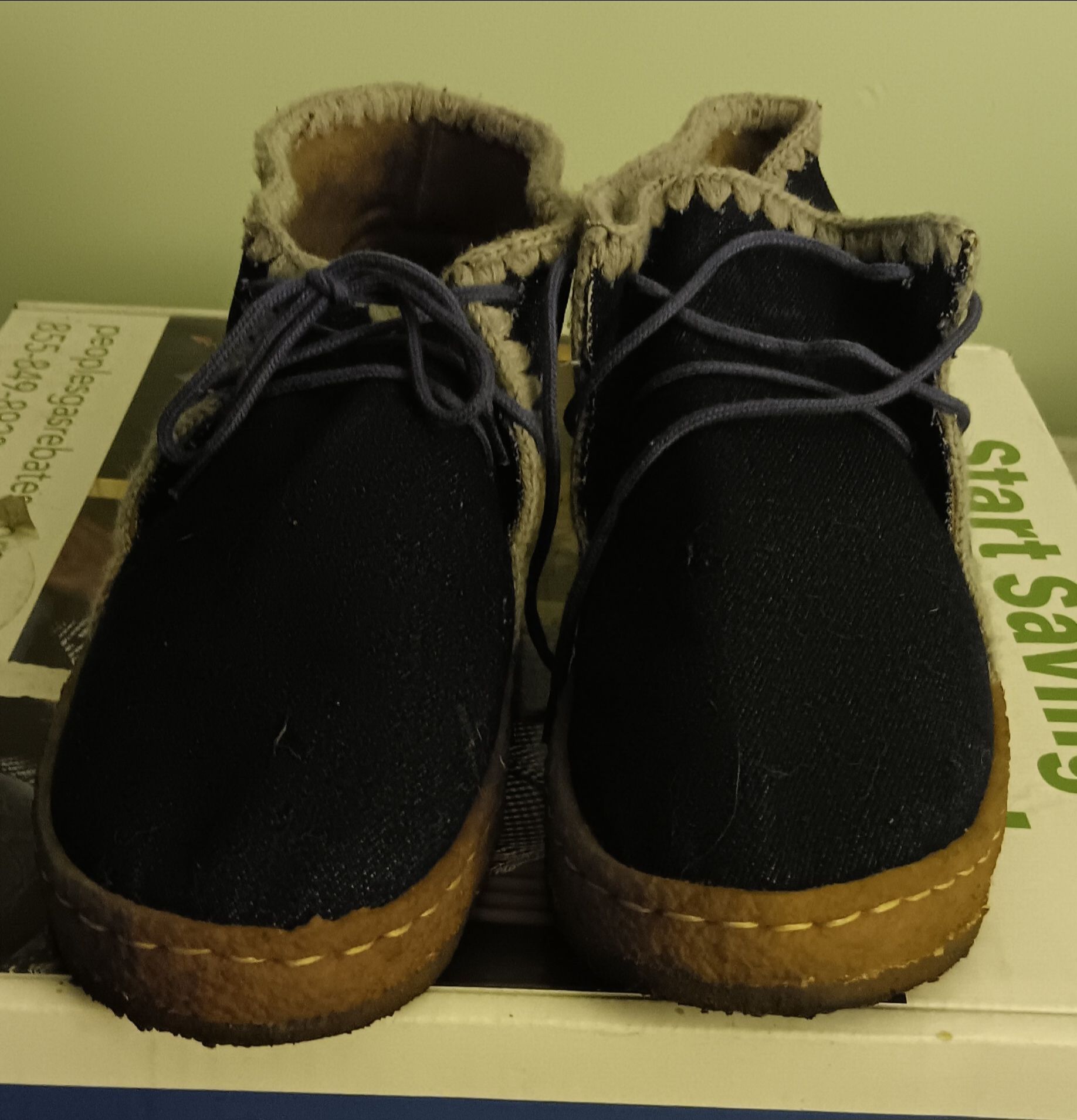 Eskimo Shearling Lace-Up Ankle Boots - Denim/Wool - Size 9