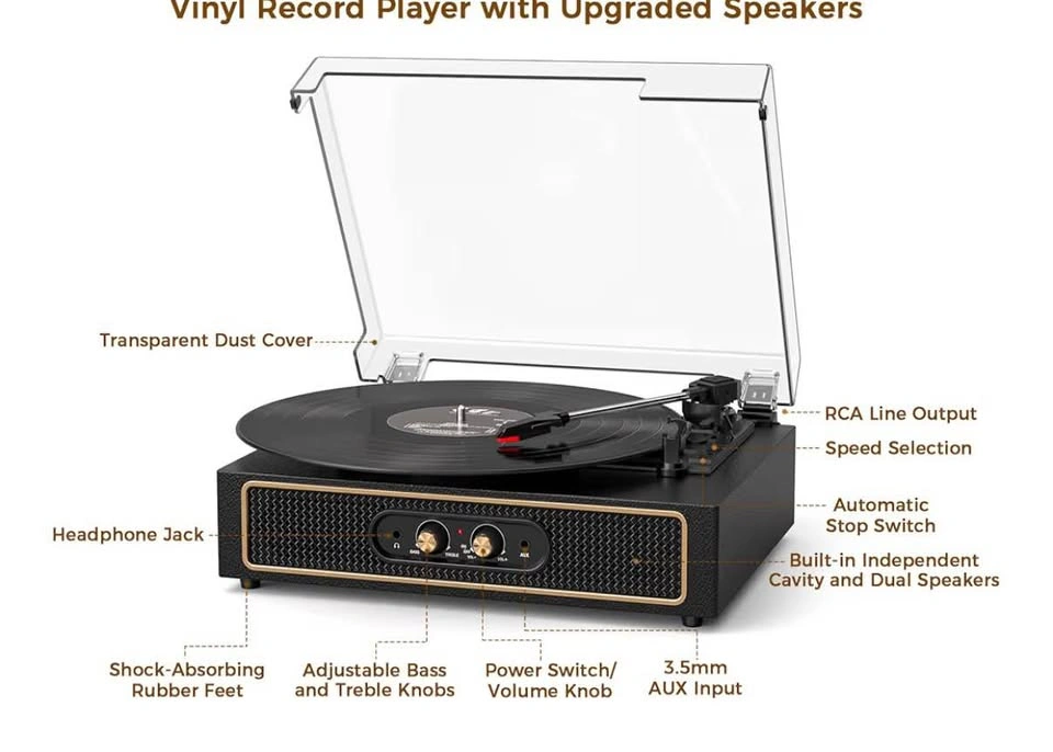 Retro Bluetooth Record Player with Built-in Speakers - photo 2