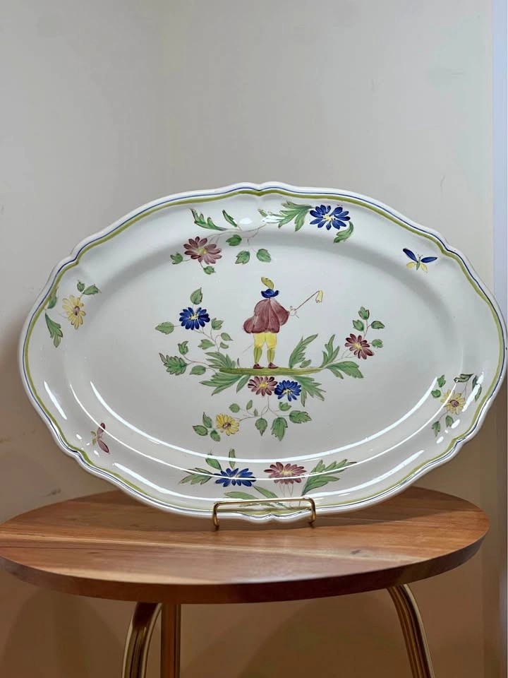 Vintage Longchamp French Faience Moustiers Platter Hand-Painted