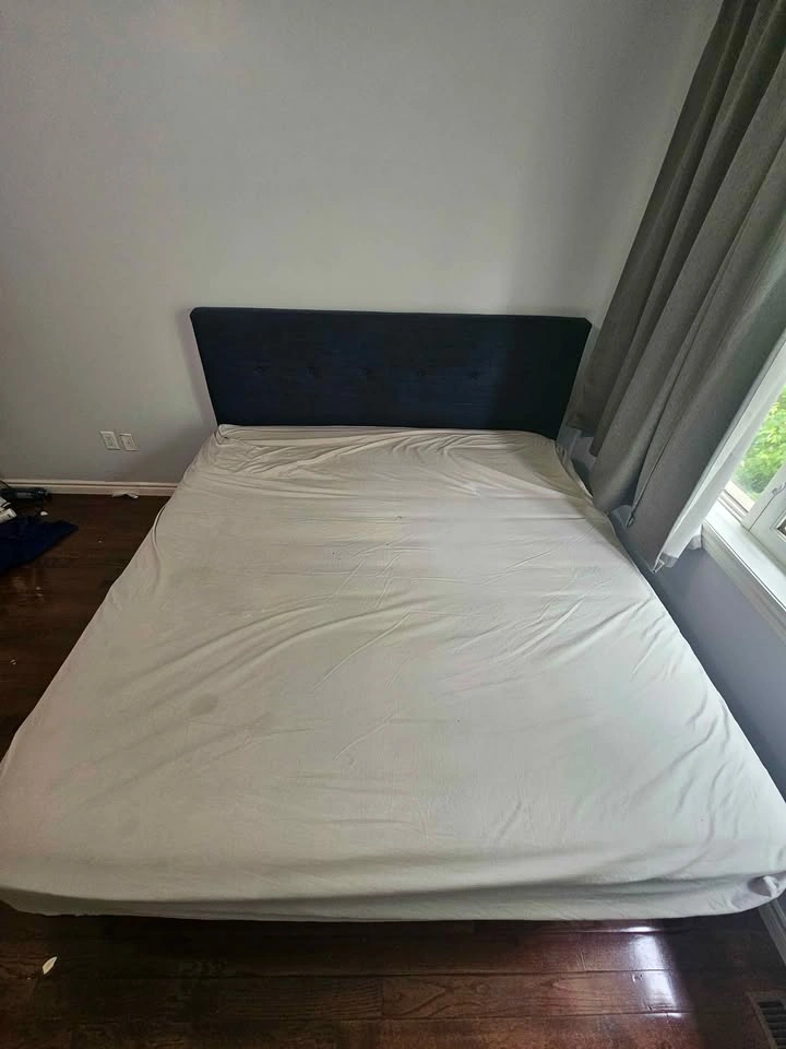 Navy Blue Tufted King Bed Frame with mattress - photo 2