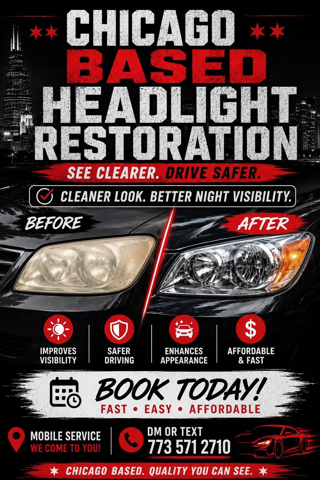 Headlight Restoration - Like New, Same Day Service 50-80$