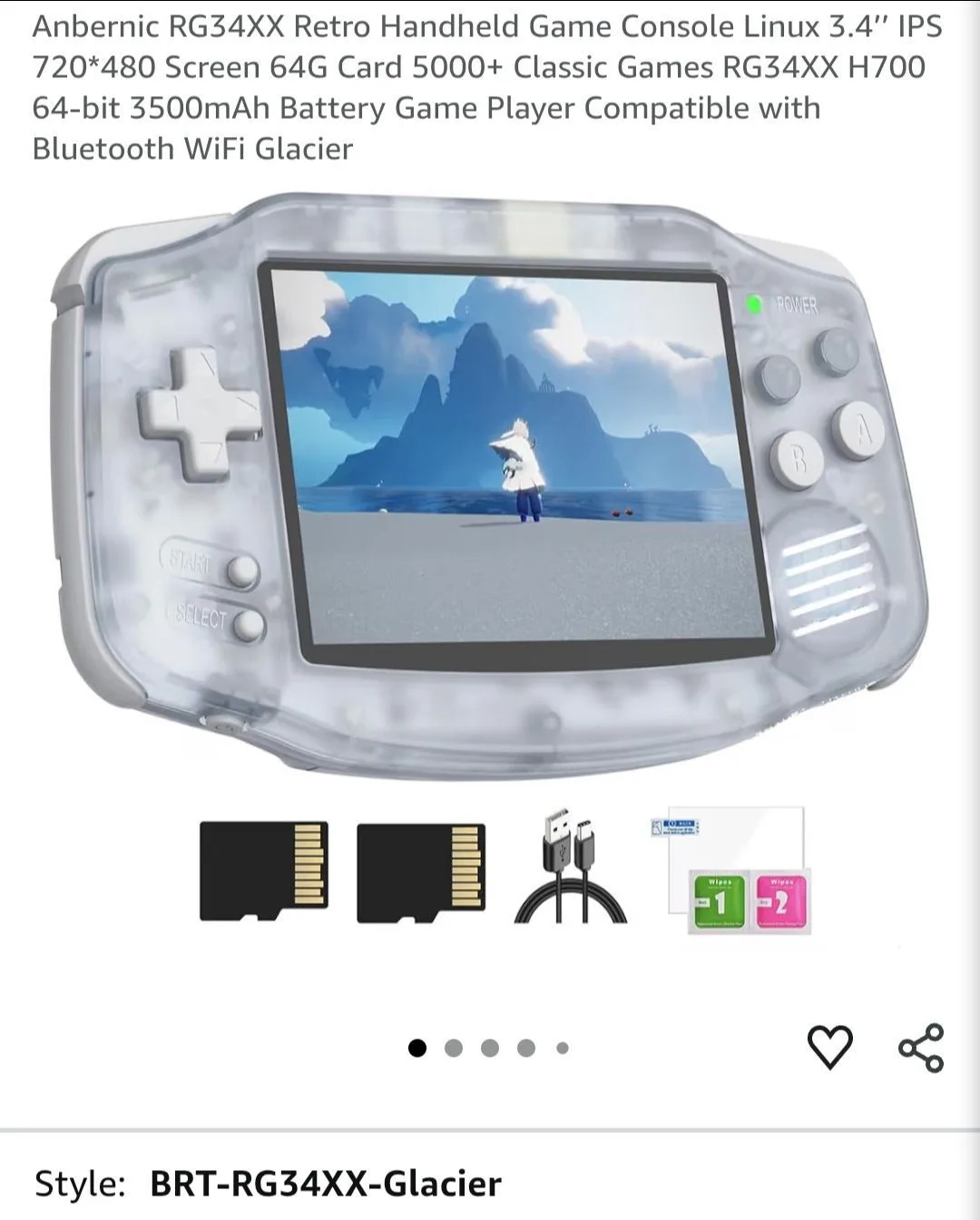 Anbernic RG34XX Handheld Gaming Console in Glacier