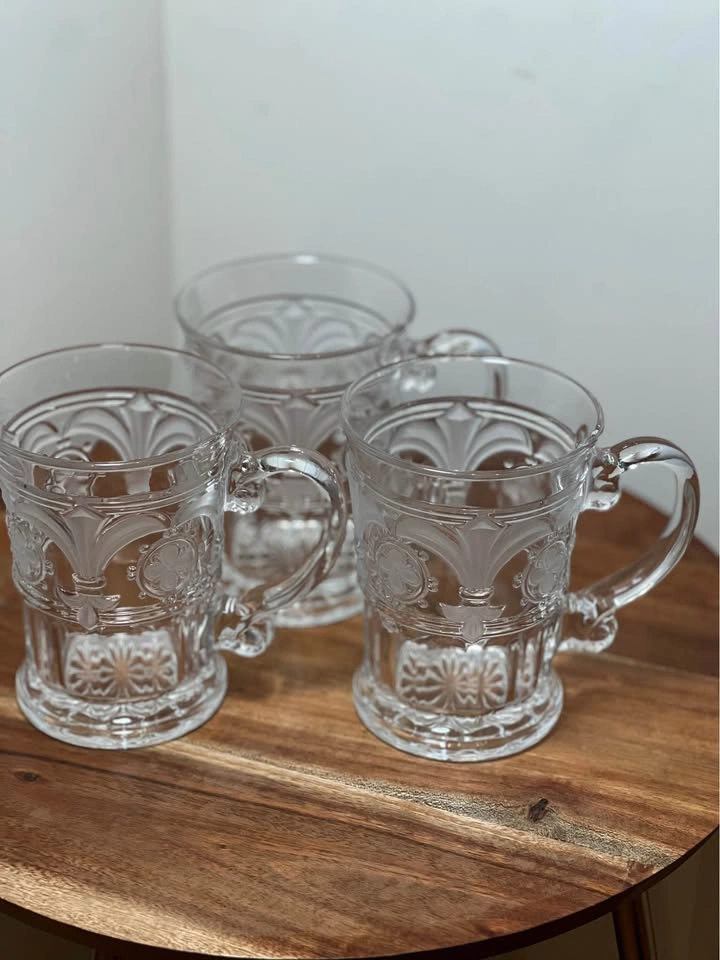 Vintage Crystal Clear Industries Fleur De Lis Glass Mugs 3 pc - photo 2