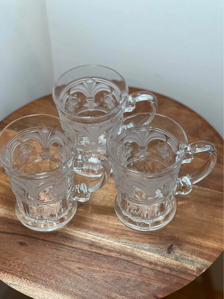 Vintage Crystal Clear Industries Fleur De Lis Glass Mugs 3 pc - photo 3