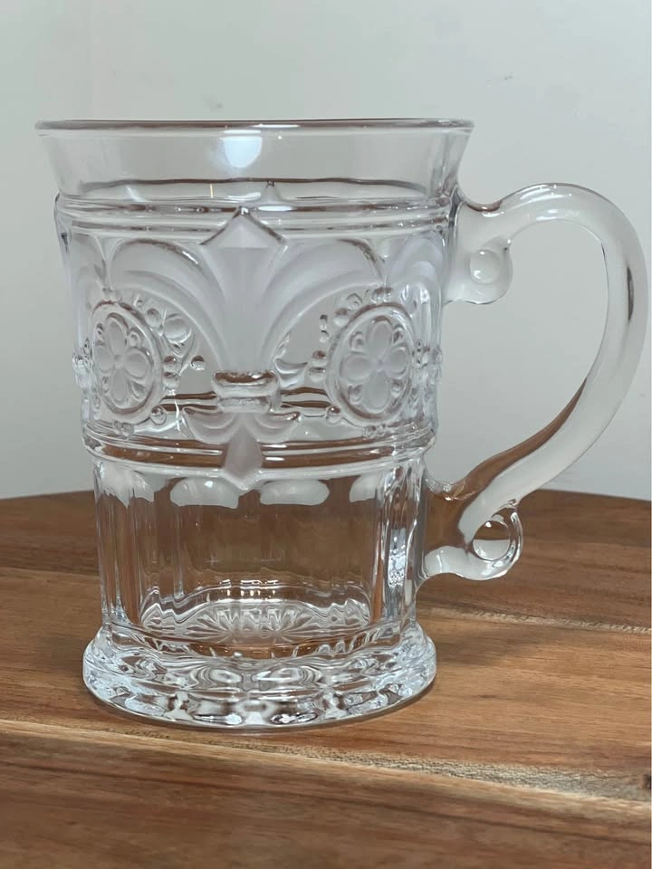 Vintage Crystal Clear Industries Fleur De Lis Glass Mugs 3 pc - photo 5