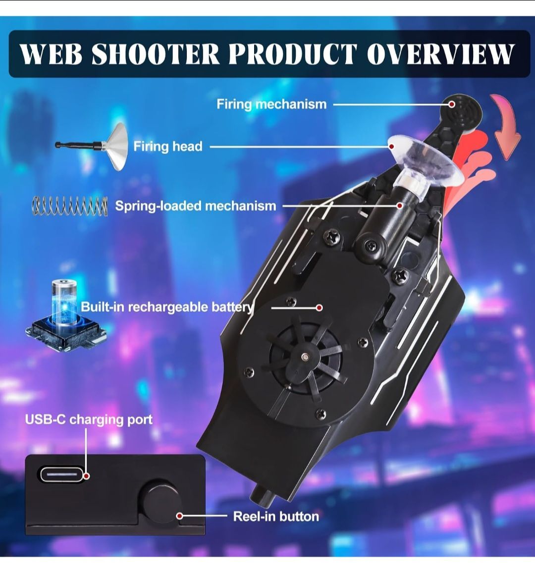 USB rechargeable Spider-Man themed web shooter New - photo 4