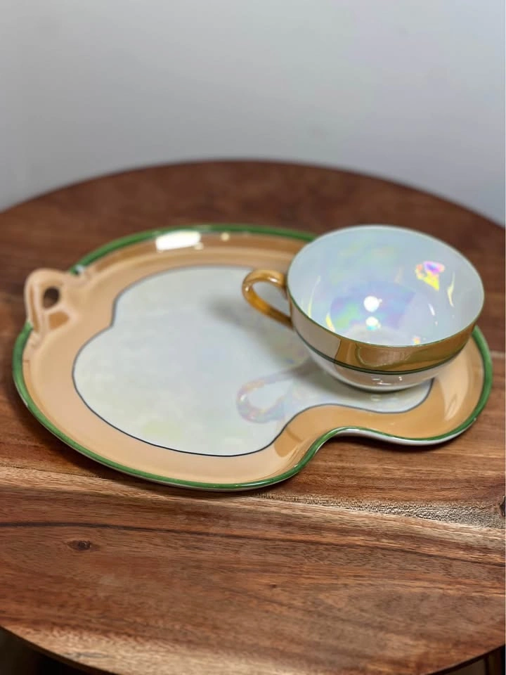 Vintage 1920s Noritake Lusterware Snack Set 4 plates 2 cups - photo 2