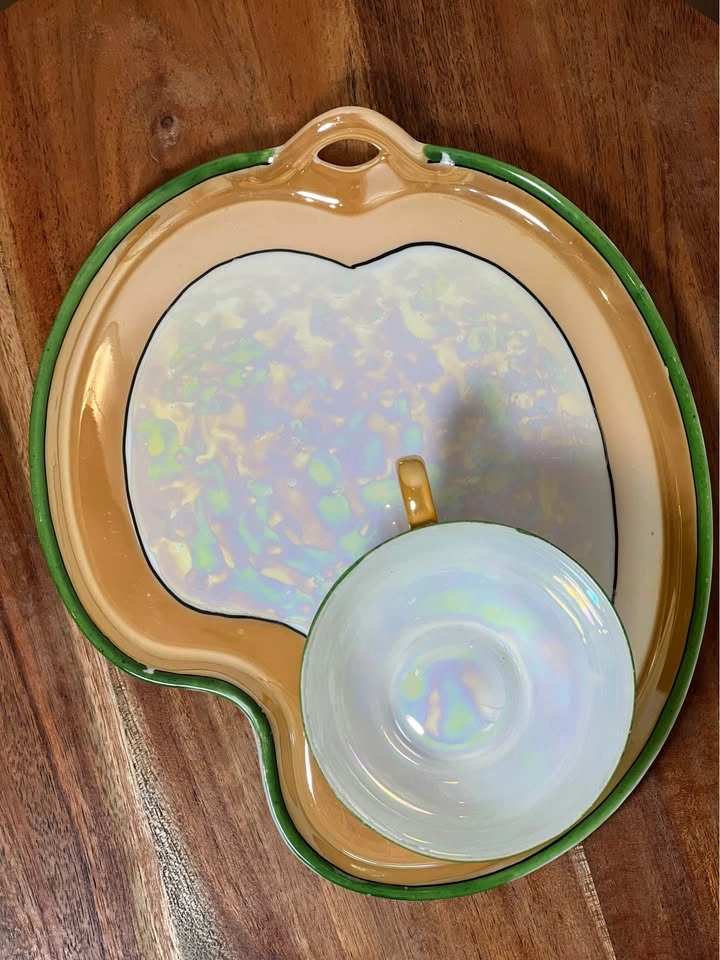 Vintage 1920s Noritake Lusterware Snack Set 4 plates 2 cups - photo 3