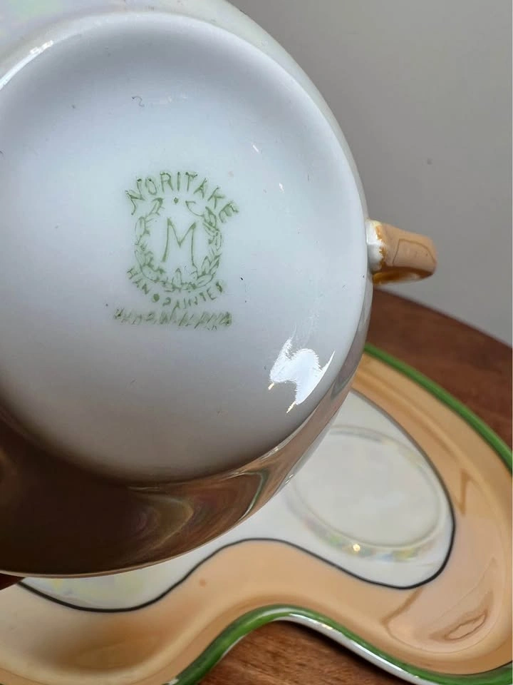 Vintage 1920s Noritake Lusterware Snack Set 4 plates 2 cups - photo 4