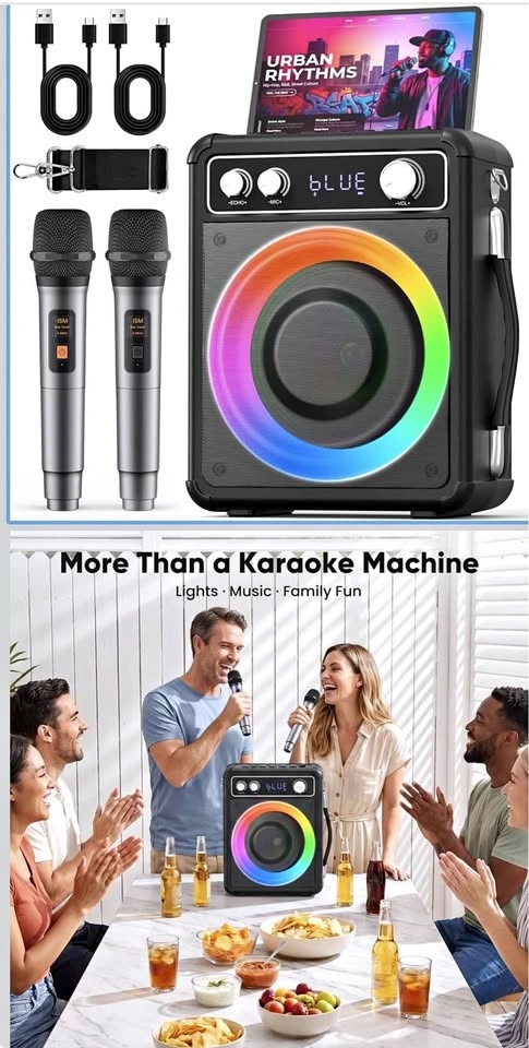 VOSOCO Karaoke Machine with 2 Wireless Mics(New)