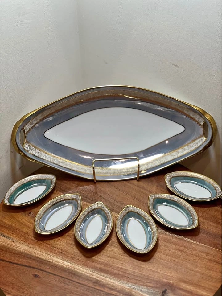 Antique Noritake Hand-Painted Master Tray & 6 Dish Set