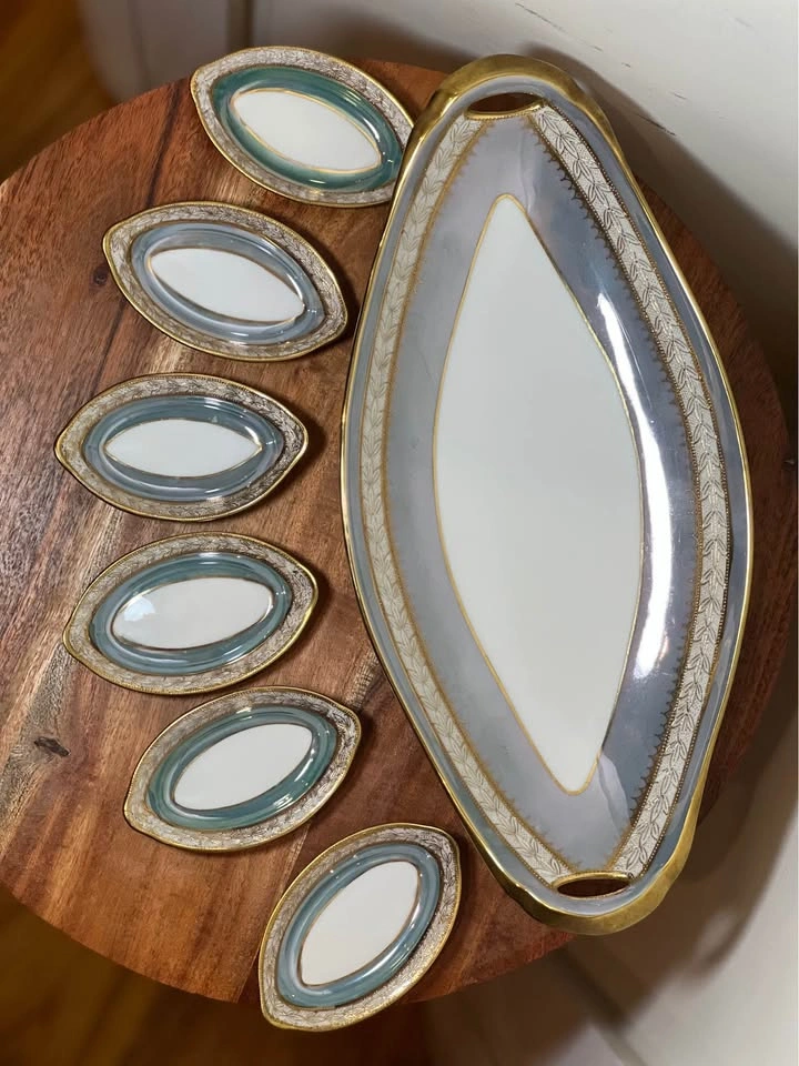 Antique Noritake Hand-Painted Master Tray & 6 Dish Set - photo 3