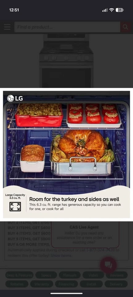 LG 30" Smart Gas Range (LRGN6325X) – Like New – 9 Months Old - photo 2
