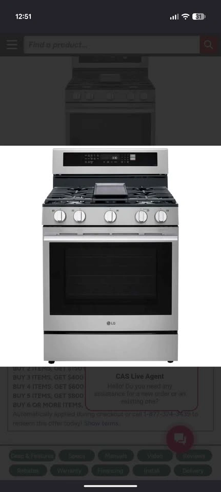 LG 30" Smart Gas Range (LRGN6325X) – Like New – 9 Months Old - photo 4