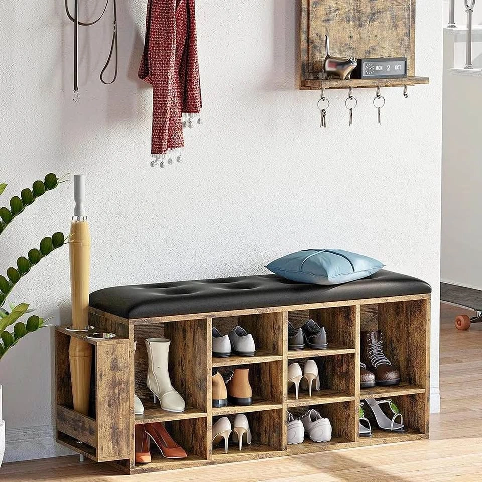 New Shoe Storage Bench with Cushion – Holds 10 Pairs