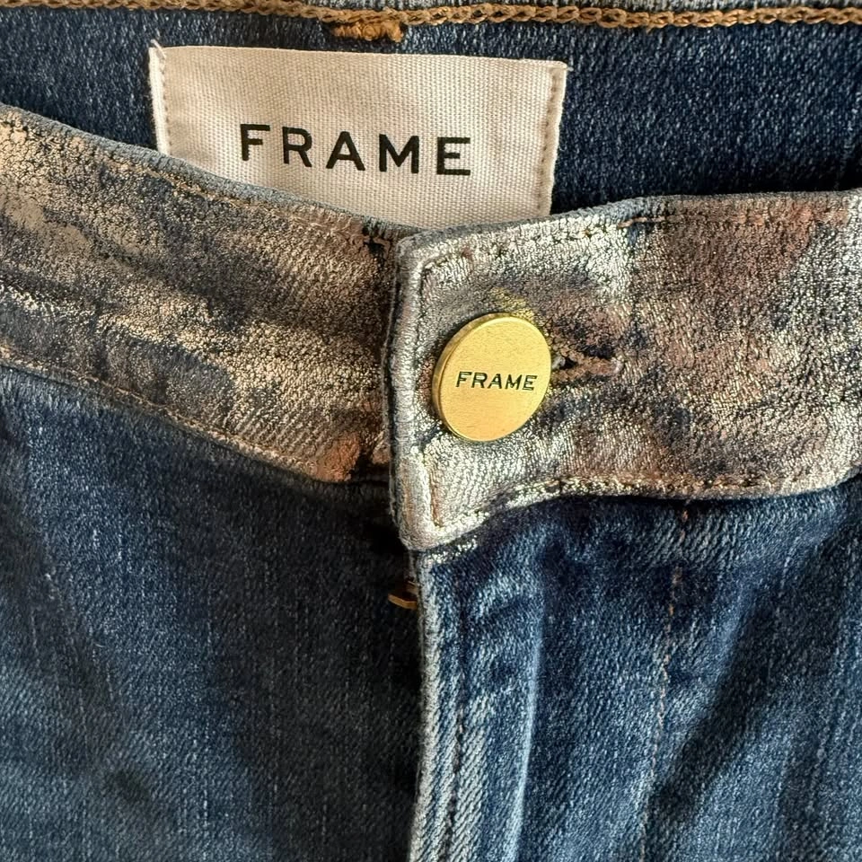 FRAME Le High Skinny Jeans 29 Metallic Silver Foil Waistband - photo 3