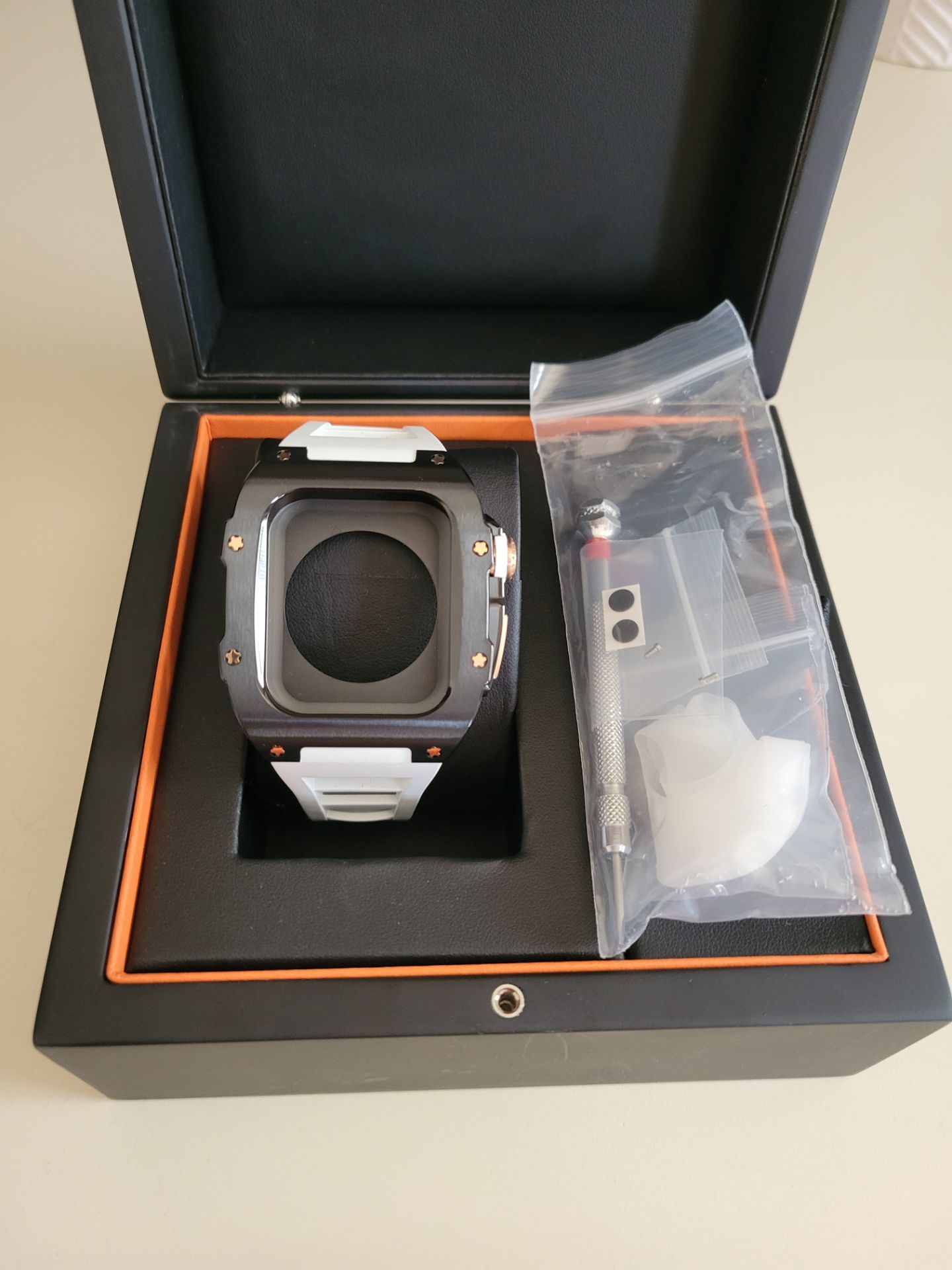Luxury Carbon Fiber Case Rubber Strap For Apple Watch 44/45mm