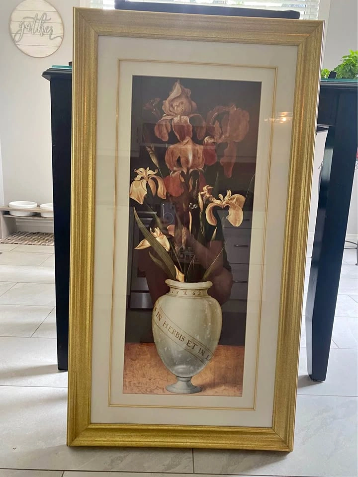 Framed Floral Iris Still Life Art 22"