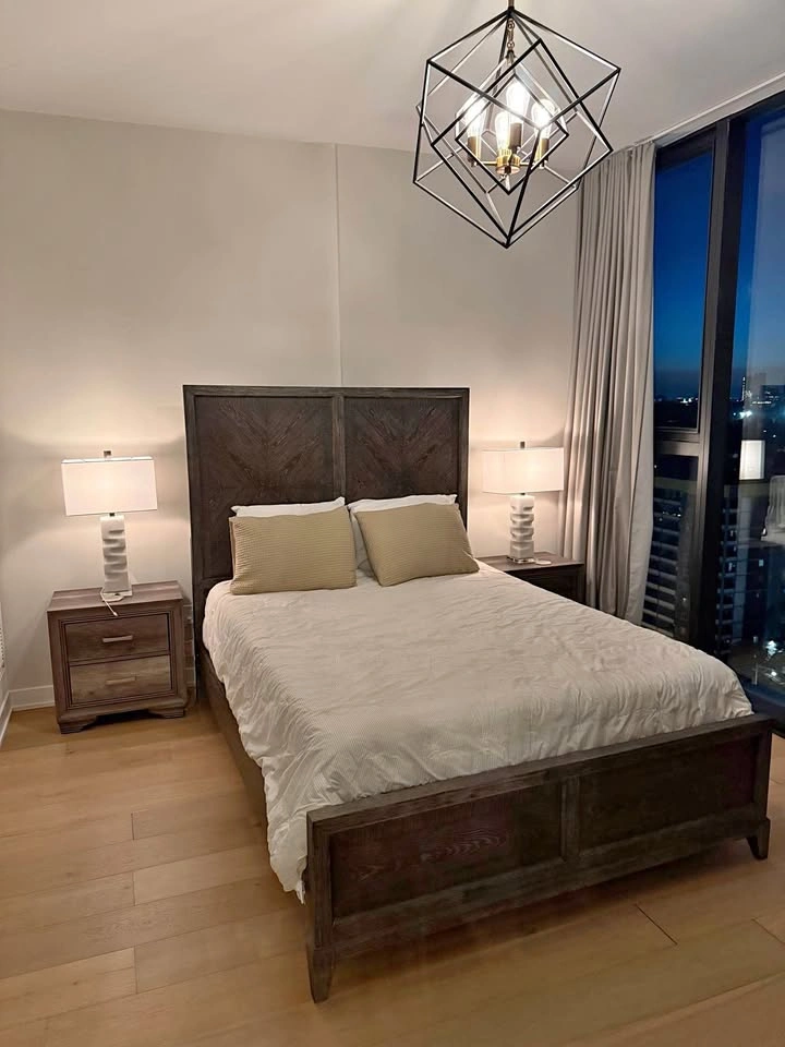 Modern Dark Wood Queen Bed Frame – Excellent Condition