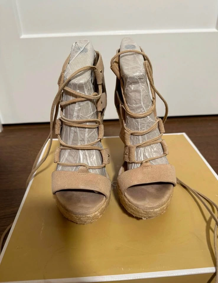 Michael Kors Beige Lace-Up Espadrille Wedge Sandals - Size 5 - photo 2