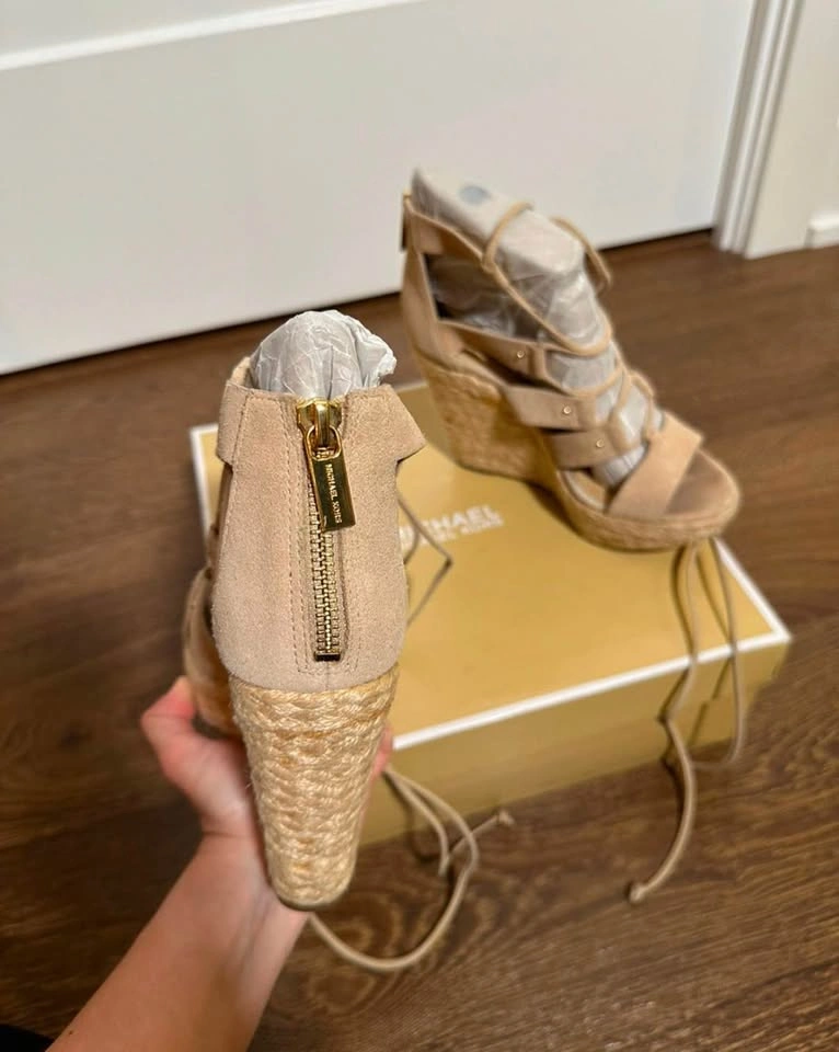 Michael Kors Beige Lace-Up Espadrille Wedge Sandals - Size 5 - photo 3