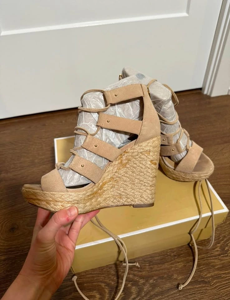 Michael Kors Beige Lace-Up Espadrille Wedge Sandals - Size 5 - photo 4